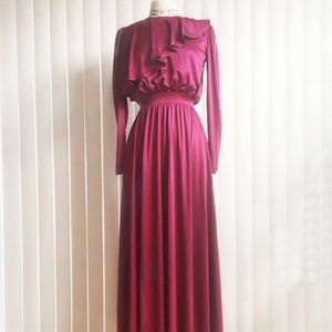 vintage 70s burgundy red dress